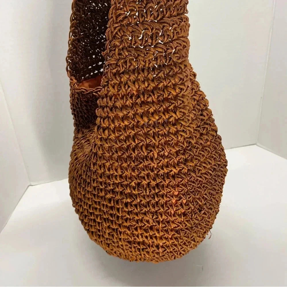 Waves Raffia Bucket Dark Orange Bag - Picture 6 of 10